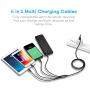 Multi Charging Cable, Multi USB Cable 3A 4FT USB Charging Cable Nylon Braided Universal 4in1 Multi Charger Cable Adapter Type-C/Micro USB Port,Compatible with Cell Phones and More (Black,1Pack)