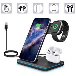 MITERV Wireless Charger, 3 in 1 Qi-Certified Fast Charging Dock Station for iPhone 11/11 Pro Max/XR/XS/X/8/8P Nightstand Mode for Apple Watch Series 5/4/3/2/1 Airpods Pro/2/1 (Black)