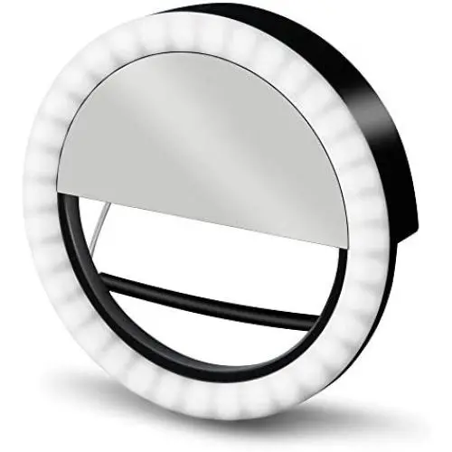 GLOUE Selfie Light Ring LED Round Clip self-Timer Fill Light with 36 LED Bubbles - 3 Levels of Brightness, Rechargeable and Portable, for iPhone/Android, Smartphone, Tablet, with Makeup Mirror GLOUE Selfie Light Ring LED Round Clip self-Timer Fill Light with 36 LED Bubbles - 3 Levels of Brightness, Rechargeable and Portable, for iPhone/Android, Smartphone, Tablet, with Makeup Mirror