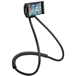 Universal Smart Mobile Phone Stand,Hanging on Neck Cell Phone Mount Holder, Flexible Lazy Bracket DIY Free Rotating for Multiple Functions (Black)