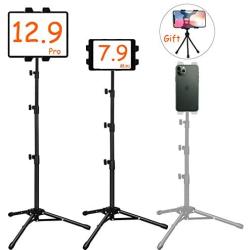 Ipad Tripod Mount, Ipad stand tripod,Phone Floor Stand, Height Adjustable 20 to 67 Inch Tablet Stand for Ipad, Ipad Pro 12.9, 11 and Others Within 5.5-12.9 Inch, Carrying Case and Mini Stand Includeed