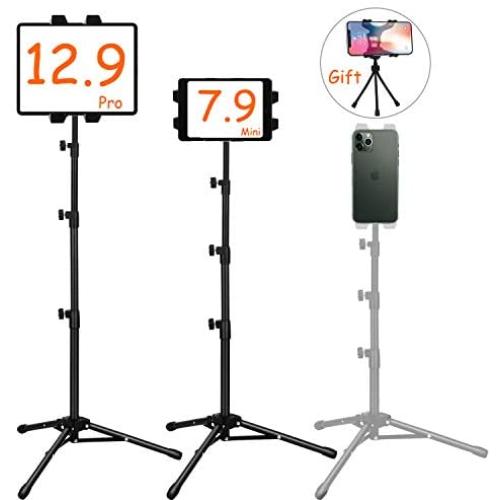 Ipad Tripod Mount, Ipad stand tripod,Phone Floor Stand, Height Adjustable 20 to 67 Inch Tablet Stand for Ipad, Ipad Pro 12.9, 11 and Others Within 5.5-12.9 Inch, Carrying Case and Mini Stand Includeed