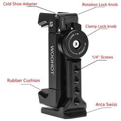 Metal Phone Tripod Mount with Cold Shoe，Woohot Phone Holder 360 Degree Rotation，Mount Pro Smartphone Holder Video Rig Tripod Mount Adapter Cellphone Holder for Tripod with Remote