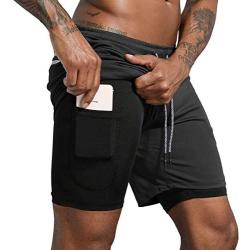 RevoLity Mens 2-in-1 Running Shorts Quick Drying Breathable Active Training Exercise Jogging Cycling Shorts