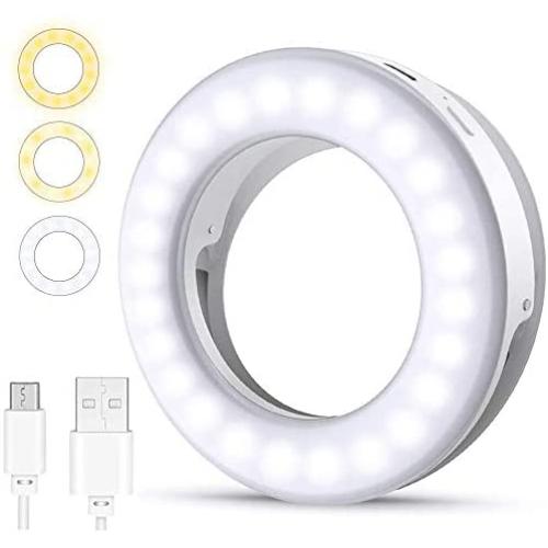 (2020 Upgraded New) Ytaland Selfie Ring Light, 3 Lighting Modes Rechargeable Selfie Fill Light, Adjustable Brightness Laptop Light for Video Conferencing, Small Ring Light for iPhone, Android (White)