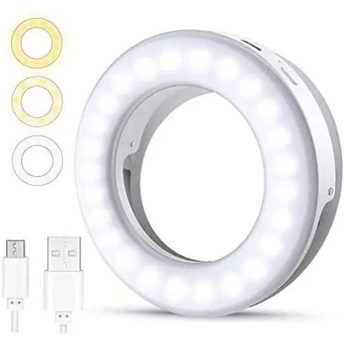 (2020 Upgraded New) Ytaland Selfie Ring Light, 3 Lighting Modes Rechargeable Selfie Fill Light, Adjustable Brightness Laptop Light for Video Conferencing, Small Ring Light for iPhone, Android (White)