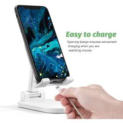 SHAWE Cell Phone Stand, Angle Height Adjustable Stable Desktop Tablet Stand, Foldable Sturdy Aluminum Metal Phone Holder Compatible with 3.5"-12.9" Mobile Phones and Tablets (White)