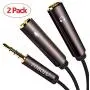 Headphone Splitter Adapter, FOBOIU Headset Splitter Separate Headphones and Mic Jack, 3.5mm Splitter Plug Compatible for PS4, Xbox One, Laptops, PC Gaming Headset, Tablet, Smartphone (2 Pack, Brown)