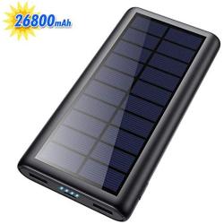 Solar Charger 26800mAh Portable Solar Power Bank with 4 LEDs and 2 USB Output Ports External Battery Pack for Outdoor Camping for Smartphone, Andriod Phone and Teblet