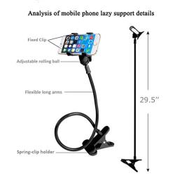 ZTON Cell Phone Holder, Universal Mobile Phone Stand, Lazy Bracket, Flexible Long Arms Clip Mount for IPhone, LG, etc.in Office Bedroom Desktop (Black)