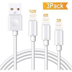 Marchpower iPhone Charger Cable 3Pack 3/6/10FT MFi Certified Lightning Cord USB A Fast Charging Compatible with iPhone SE 11 Pro MAX X Xs XR 8 Plus 7 Plus 6S Plus 5S SE iPod iPad Pro Touch Mini