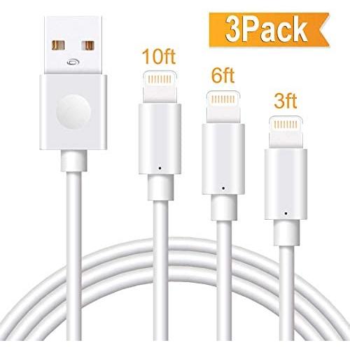 Marchpower iPhone Charger Cable 3Pack 3/6/10FT MFi Certified Lightning Cord USB A Fast Charging Compatible with iPhone SE 11 Pro MAX X Xs XR 8 Plus 7 Plus 6S Plus 5S SE iPod iPad Pro Touch Mini
