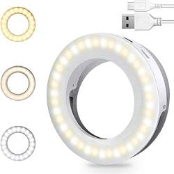 Selfie Ring Light, SYOSIN Rechargeable Portable Clip-on Ring Light for Phone Laptop and Camera, with Adjustable 3 Light Modes and 40 LED Selfie Light for Photography,Camera Video and Girl Makes up