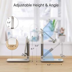 Cell Phone Stand Phone Holder, Adjustable Angle Height Phone Stand for Desk&Foldable Portable Aluminum Desktop Phone Stand, Universal Tablet Holder Compatible with iPhone Cell Phone Tablet (White)