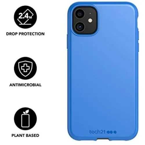 tech21 Studio Colour Mobile Phone Case - Compatible with iPhone 11 - Slim Profile with Anti-Microbial Properties and Drop Protection, Cornflour Blue, Model Number: T21-7270 tech21 Studio Colour Mobile Phone Case - Compatible with iPhone 11 - Slim Profile with Anti-Microbial Properties and Drop Protection, Cornflour Blue, Model Number: T21-7270
