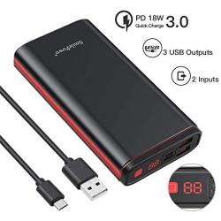 SmilePowo PD 18W,Power Bank Portable Charger 20000mAh Fast Phone Charging External Cell Phone Battery Pack with LCD Digital Display, 4 USB Ports High-Speed Charging for iPhone, iPad, Samsung, Android