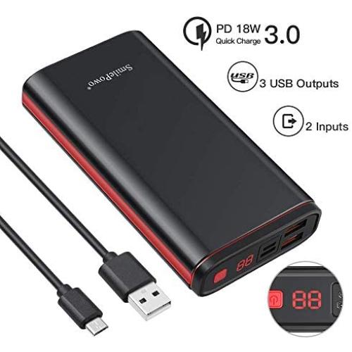 SmilePowo PD 18W,Power Bank Portable Charger 20000mAh Fast Phone Charging External Cell Phone Battery Pack with LCD Digital Display, 4 USB Ports High-Speed Charging for iPhone, iPad, Samsung, Android
