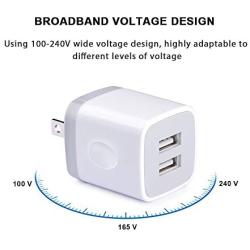 USB Wall Charger, FiveBox 2Pack Dual Port 2.1A Wall Charger Brick Base Adapter Charging Block Charger Cube Plug Charger Box for iPhone X/6/6S/7/8 Plus, iPad, Samsung, Android, LG, HTC, Nokia, Phone