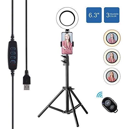 Cliusnra LED Selfie Ring Light: 6.3" Small Tripod Stand Phone Holder Kit YouTube Video iPhone Ipad Photography Photo Vlog Makeup Dimmable Warm/White/Natural O-Light Desk Floor Large USB Halo Lamp