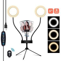 Desktop Ring Light LED 5" Dual Selfie Ring Light with Tripod Stand and Phone Holder for YouTube Photography Vlog Makeup