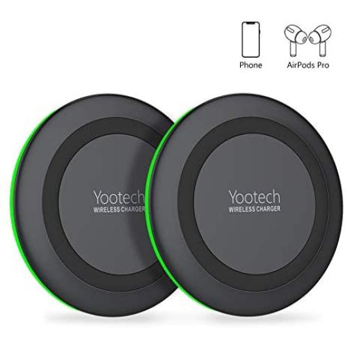 Yootech [2 Pack] Wireless Charger,Qi-Certified 10W Max Wireless Charging Pad Compatible with iPhone SE 2020/11/11 Pro/11 Pro Max/XR/XS/X/8,Galaxy S20/Note 10/Note 9/S10,AirPods Pro(No AC Adapter)