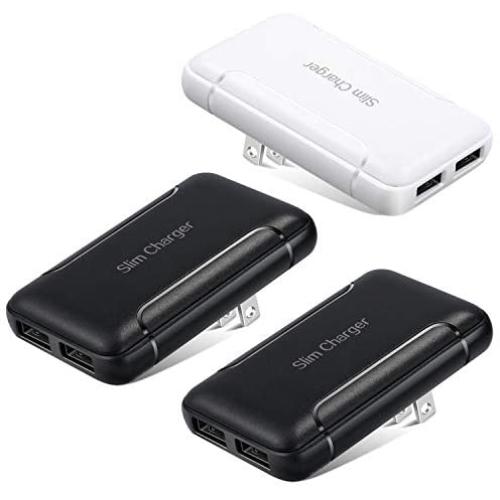 USB Plug in Wall Charger, Excgood 2-Port USB-A Ultra Compact Foldable Charger Block Compatible with iPhone 11/Xr/Xs, Galaxy,Note, Pixel and More Phones, 3-Pack, Black&White
