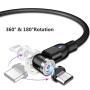 [540°Rotation] Magnetic Phone Charger Cable(3-Pack), 3 in 1 Magnetic Charging Cable, Compatible with Mirco USB, Type C Smartphone and iProduct Device