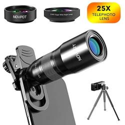 Phone Camera Lens, NOVPOT Pro Phone Lens Kit, 25X Zoom Telephoto Lens, 0.45X Wide Angle Lens & 15X Macro Lens Compatible with iPhone,iPad,Most Android Phones and Smartphones with Tripod