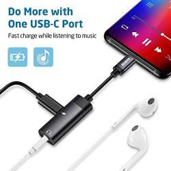 ESR 2-in-1 USB-C PD Headphone Jack Adapter, Type-C to 3.5mm Audio Adapter, for Aux, Stereo, Earphones, Headset, Headphones, Compatible with Galaxy S20/S10/Note10, Pixel 3/4, iPad Pro 2018, Black