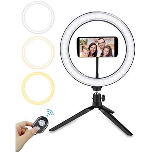 Ring Light with Tripod Stand, Oternal 10 Inches LED Ring Light for Phone, 3 Light Modes, 10 Brightness Levels, Adjustable Phone Holder, Ideal Accessory for Video, Streaming, Selfies, Make up