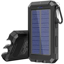 Solar Charger, 20000 mAh Portable Solar Power Bank for Cell Phone Waterproof External Backup Solar Battery Charger with Dual 2 USB Port/LED Flashlights Compatible All Smartphone, Tablet, and More