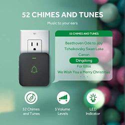 Wireless Doorbell, AVANTEK Mini Waterpoof Door Bell Kit Operating at 1000 Feet with 52 Chimes, 5 Volume Levels and LED Flash, Doorbell Chime with CD Quality Sound, Easy Setup