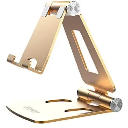 Adjustable Cell Phone Stand, licheers Multi-Angle Cell Phone Holder, Cradle, Dock, Stand Compatible with Nintendo Switch, Phone 11 Pro Xs Max Xr X 8 7 6 6s Plus and 4-7 Inch Devices (Gold)