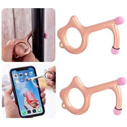 No Touch Tool Door Opener, Rose Golden- Touch Less Keychain for Touchscreen,Reusable Handle Key Tools, Stylus Pen, 2 Pack