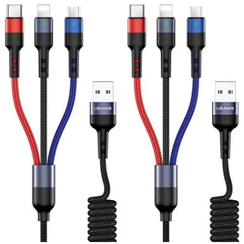 5FT Multi Charging Cable, USAMS Nylon Braided 2Pack 3 in 1 USB Charging Cable Adapter with USB Type C/Micro USB Connectors for Mobile Phones Tablets and More 5FT Multi Charging Cable, USAMS Nylon Braided 2Pack 3 in 1 USB Charging Cable Adapter with USB Type C/Micro USB Connectors for Mobile Phones Tablets and More