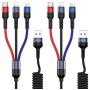 5FT Multi Charging Cable, USAMS Nylon Braided 2Pack 3 in 1 USB Charging Cable Adapter with USB Type C/Micro USB Connectors for Mobile Phones Tablets and More