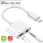 [Apple MFi Certified] iPhone 3.5mm Headphone Adapter & Splitter, 2 in 1 Lightning to 3.5mm AUX Audio Headphone + Charger Cable for iPhone 11/XS/XR/X 8 7, iPad, Support Calling + + Sync + Music Control