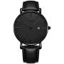 SONGDU Mens Ultra-Thin Quartz Analog Date Wrist Watch with Black Leather Strap