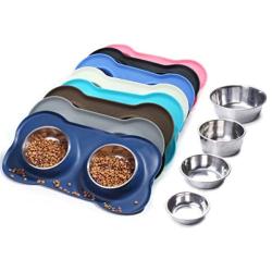 Vivaglory Dog Bowls Stainless Steel Water and Food Feeder with Non Spill Skid Resistant Silicone Mat for Pets Puppy Small Medium Dogs