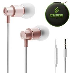 ROVKING Wired Earbuds with Mic and Case, Lightweight Ergofit in Ear Headphones, Metal Ear Buds Stereo Bass Earphones Compatible with iPhone iPod iPad Samung Android Cell Phone Laptop Tablet Rose Gold