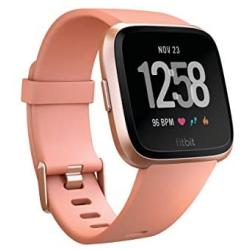 Fitbit Versa Smart Watch, Peach/Rose Gold Aluminium, One Size (S & L Bands Included) (Renewed)