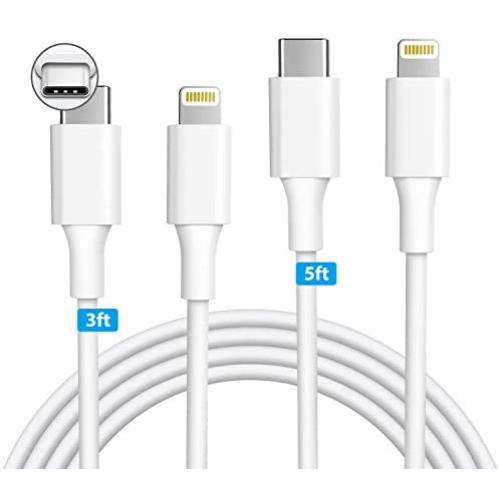 USB C to Lightning Cable, MFi Certified iPhone Charger 2Pack 3ft+5ft Type C to Lightning Cable for Charging and Syncing Compatible with iPhone X/XS/XR/XS Max/ 8/Plus/7/7P/6/6S/5 and More