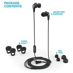 JLab Audio JBuds Pro Signature Earbuds | Titanium 10mm Drivers | Music Controls, Universal Mic | Custom Fit with Cush Fins | Black