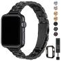 STIROLL Thin Replacement Band Compatible for Apple Watch 38mm 40mm 42mm 44mm, Stainless Steel Metal Wristband Women Men for iWatch 5/4/3/2/1 (Black, 38mm/40mm)