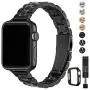 STIROLL Thin Replacement Band Compatible for Apple Watch 38mm 40mm 42mm 44mm, Stainless Steel Metal Wristband Women Men for iWatch 5/4/3/2/1 (Black, 38mm/40mm)