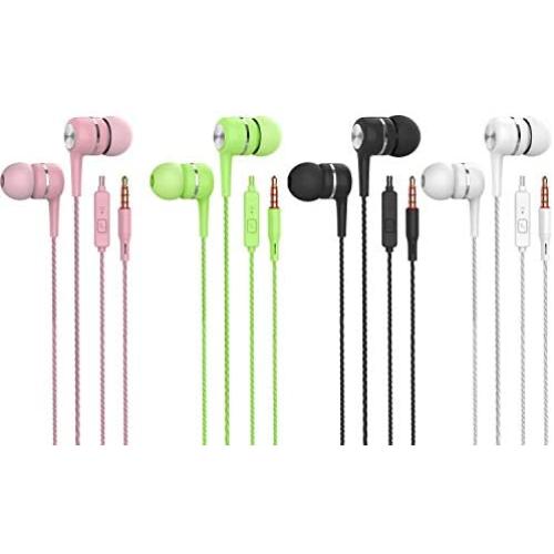 4 Pairs of bass in-Ear Headphones, Earbuds with Microphones, in-Ear Wired Stereo Earbuds, Suitable for iPhone, iPad, Android Smart Phones, Suitable for All 3.5mm interfaces.