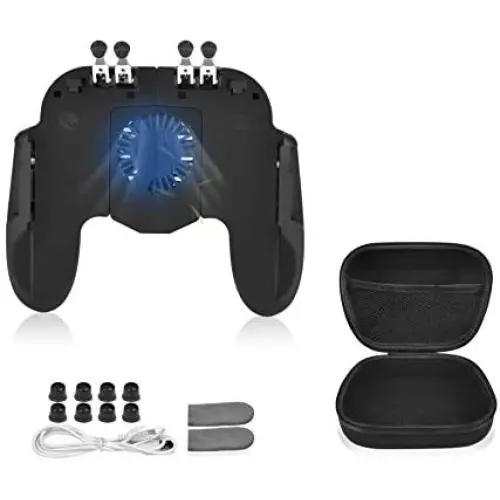 6 Finger Mobile Gaming Controller with Cooling Fan & Finger Sleeve &Travel Carrying case,for PUBG Call of Duty Mobile Game Controller Gaming Grip Trigger for 4.7-6.5" iOS Android Phone 6 Finger Mobile Gaming Controller with Cooling Fan & Finger Sleeve &Travel Carrying case,for PUBG Call of Duty Mobile Game Controller Gaming Grip Trigger for 4.7-6.5" iOS Android Phone