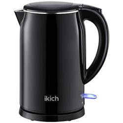 IKICH Electric Kettle 1.7L, Stainless Steel Water Kettle, Double Wall Tea Kettle, BPA-free Cool-Touch Kettle with Wide Mouth Design, LED Indicator, Auto Shut-off& Boli-dry Protection, 1500W