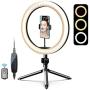 10” LED Ring Light with Tripod Stand and Phone Holder for Makeup/Live Streaming/YouTube Videos/Photography, Dimmable Desk Selfie Ring Light with Wireless Remote for iPhone and Android, Black