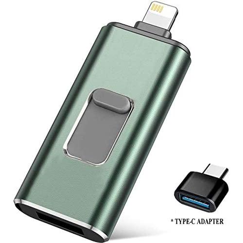 USB Flash Drive 128G, USB Memory Stick 128GB Jump Drive Thumb Drive 3.0 Flash Drive Compatible for iPhone/iPad/PC/Android Password/Touch ID Protected Flash Drive for iOS/iPhone （128G Green